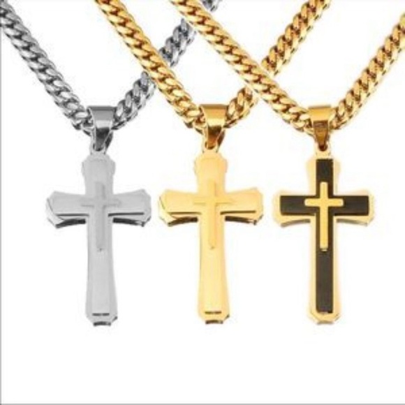 Men’s Gold Black Cross Cuban Chain Necklace​ - Picture 3 of 6